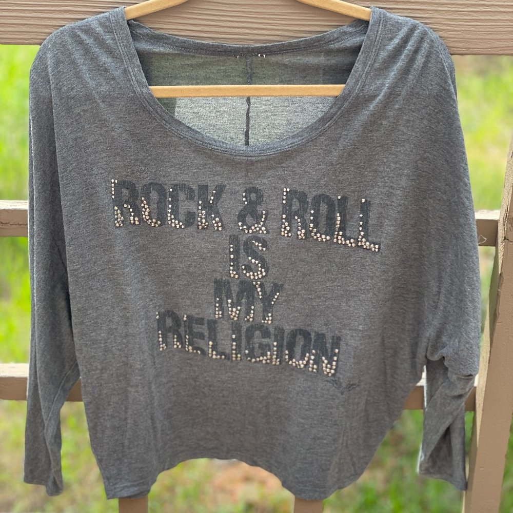 Bejeweled Rock & Roll Religion Long Sleeve Shirt